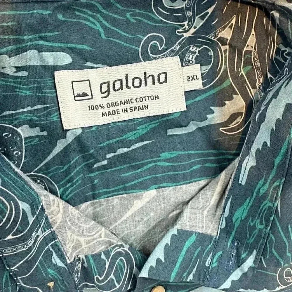 Galoha Kraken/Octopus print Organic Cotton Button Up Men's size 2XL - Picture 4 of 6